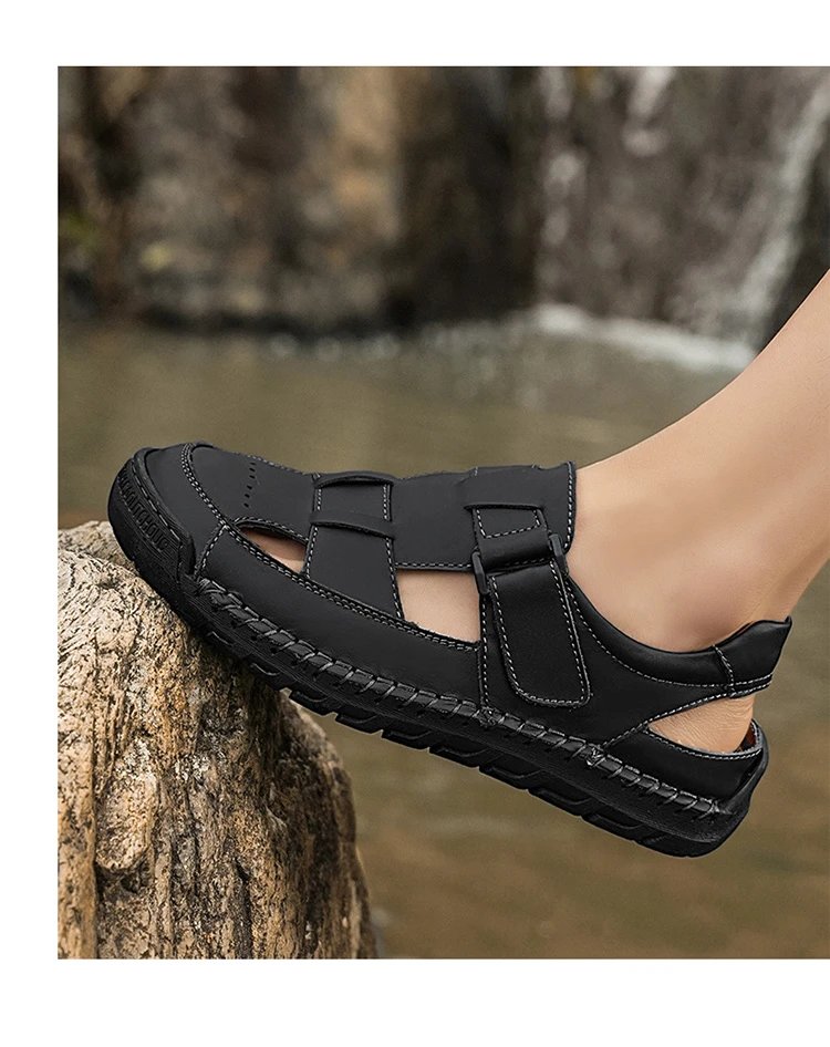 Design Sandal Black Leather Casual Sandals - 13