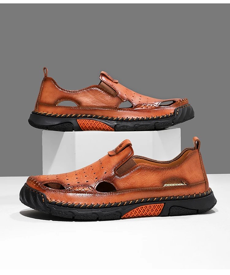 Design White Perforated Slip-On Sandal with Orange Accents Casual Shoes - 35