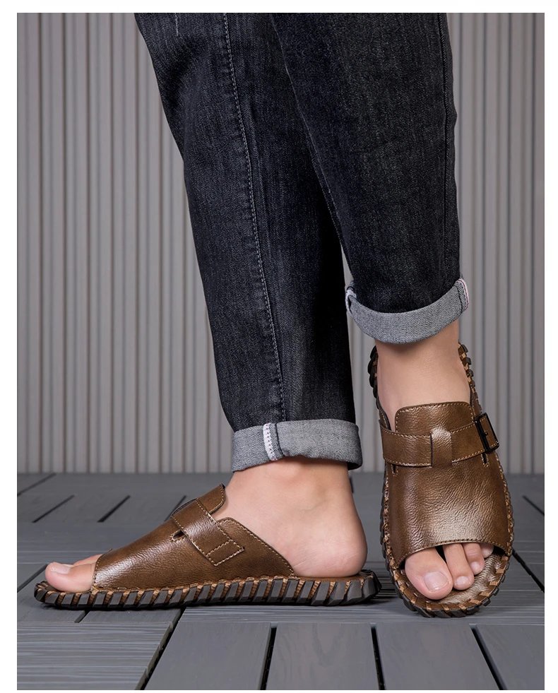 Design Brown Buckle Slide Sandals Slippers - 16