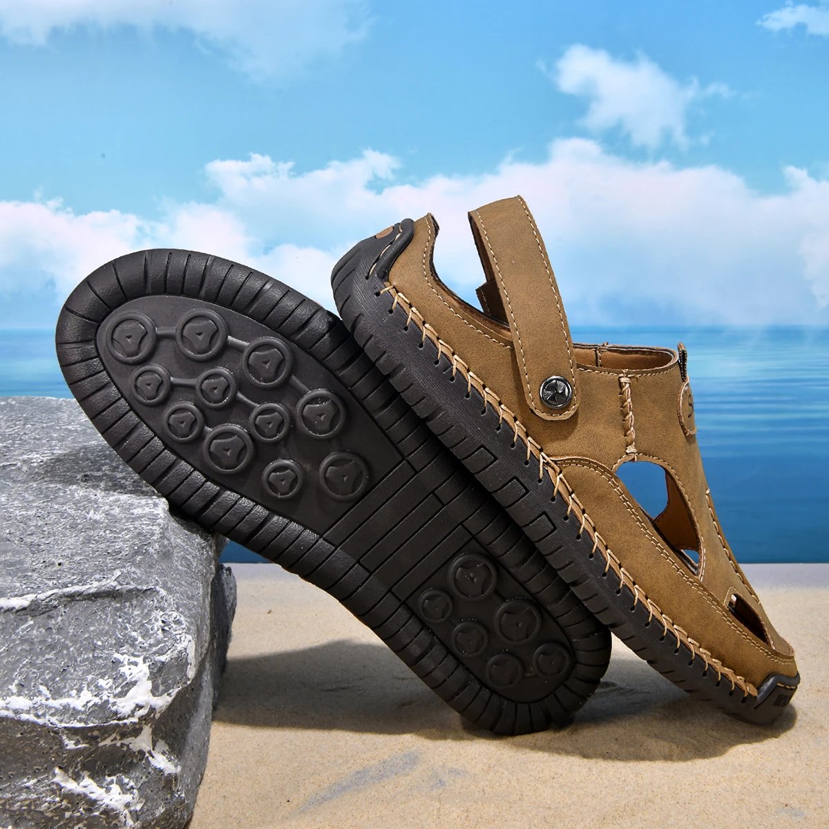 Design Sandal Blue Suede Outdoor Slide Sandals - 28