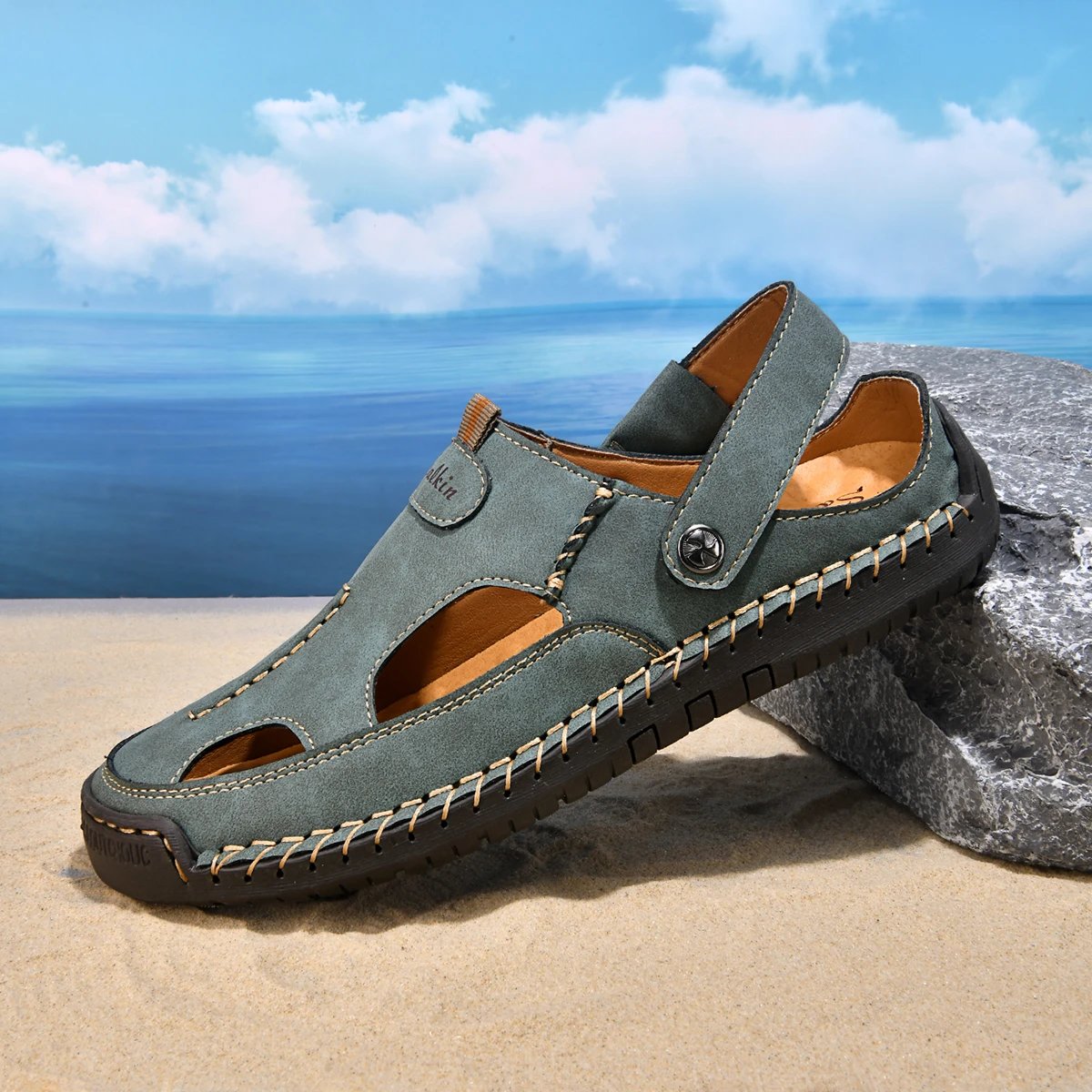 Design Sandal Blue Suede Outdoor Slide Sandals - 34