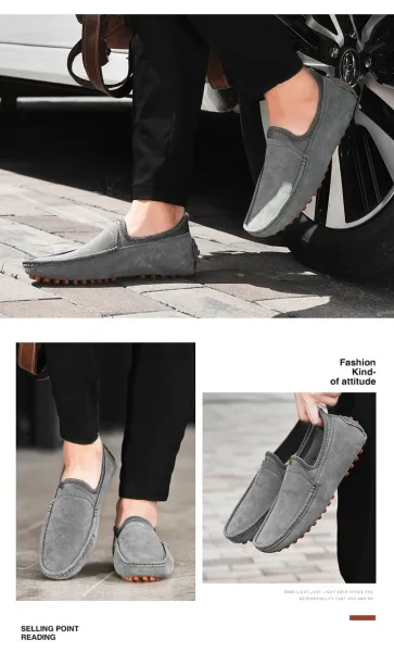 Design Slip-On Loafer Gray Suede with Orange Studs Casual Shoes - 21