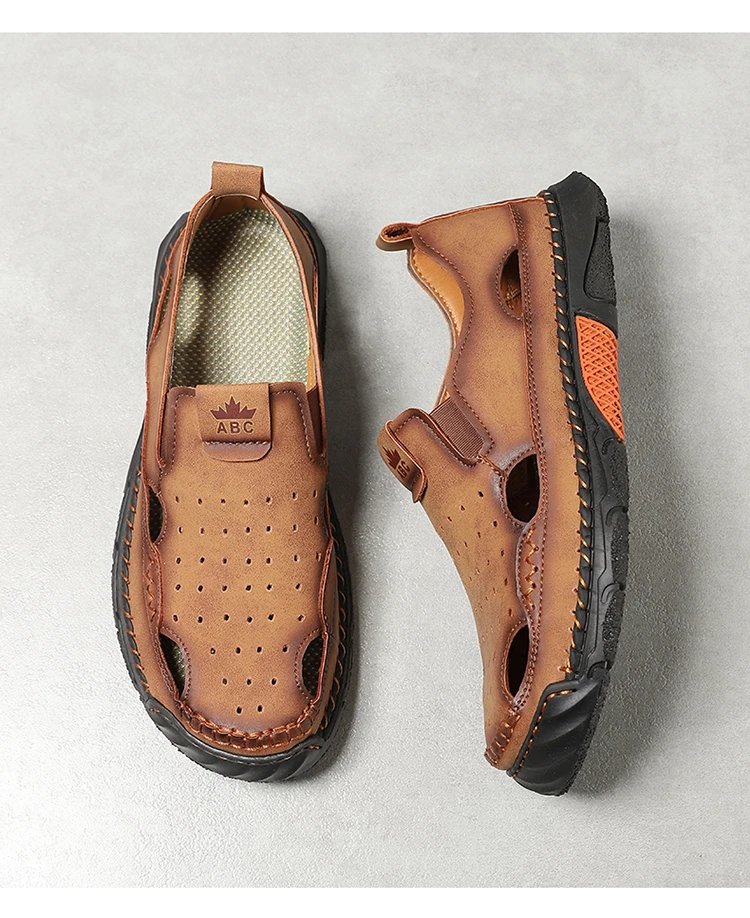 Design White Perforated Slip-On Sandal with Orange Accents Casual Shoes - 37