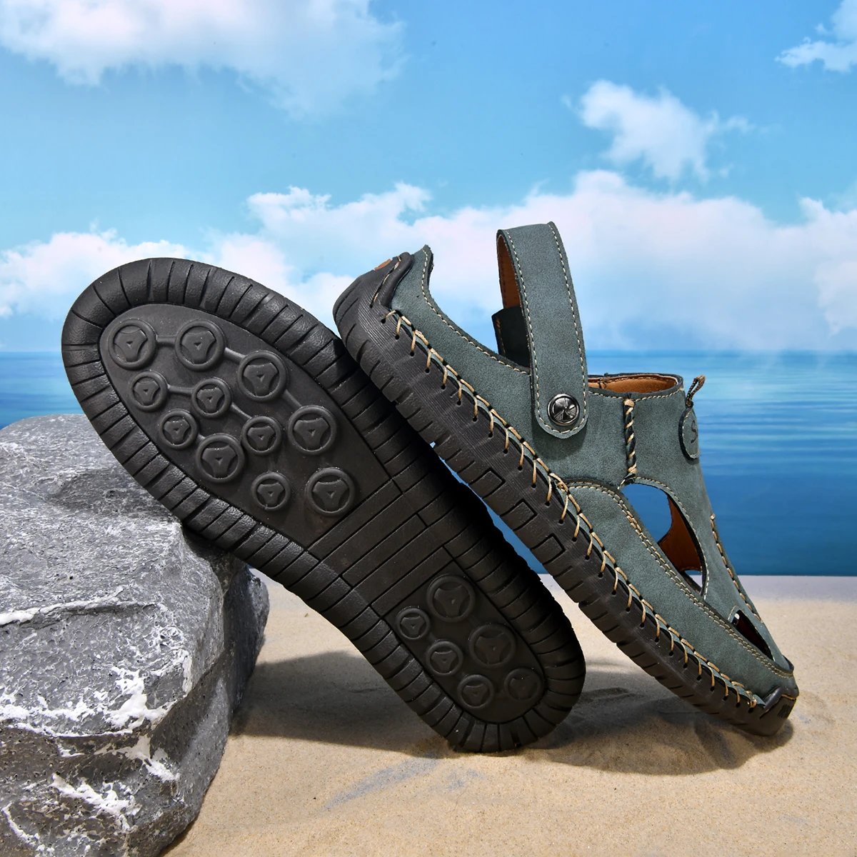 Design Sandal Blue Suede Outdoor Slide Sandals - 33