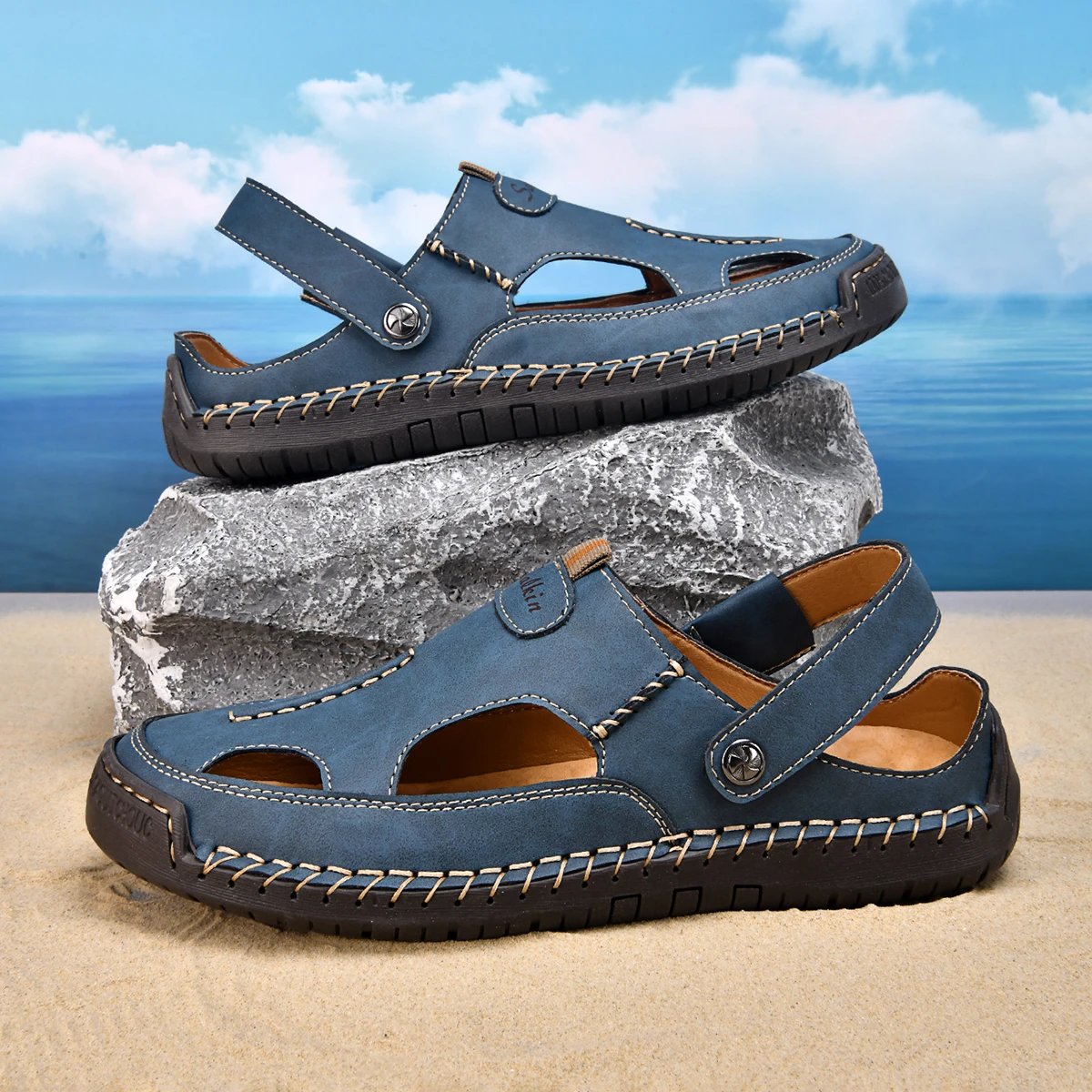 Design Sandal Blue Suede Outdoor Slide Sandals - 12