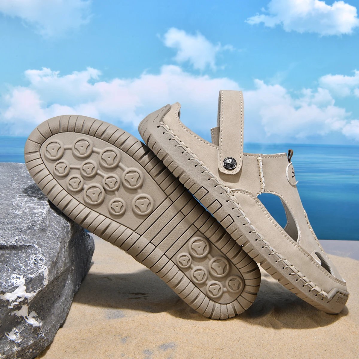 Design Sandal Blue Suede Outdoor Slide Sandals - 26
