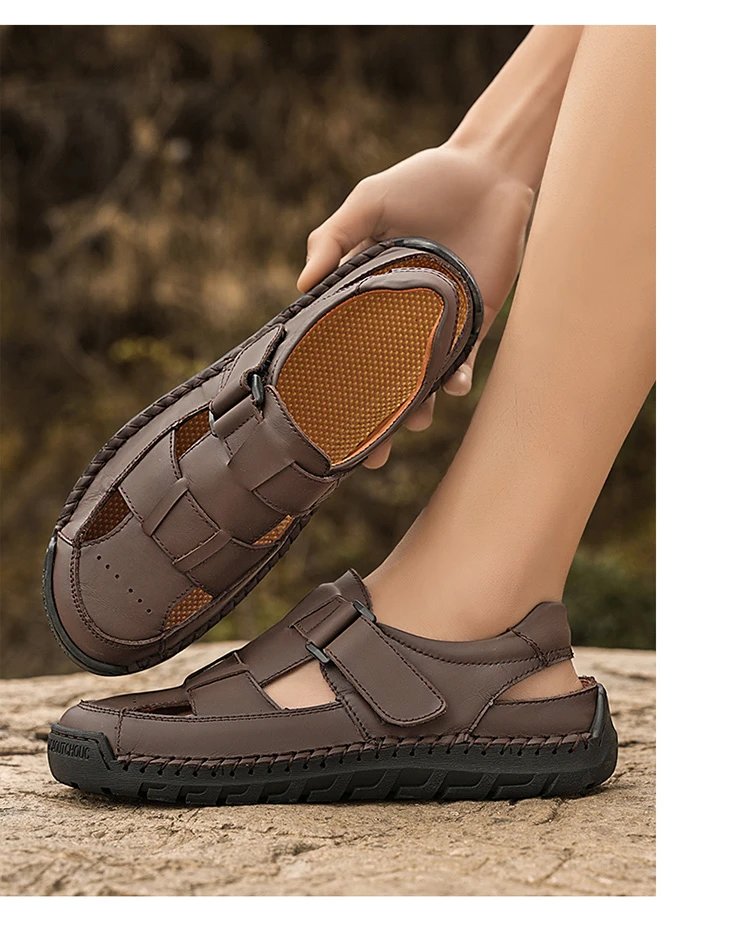 Design Sandal Black Leather Casual Sandals - 16