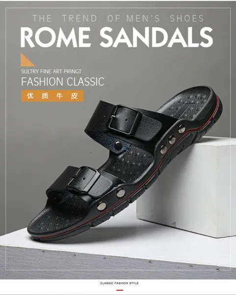 Design Two-Strap Buckle Slide Sandals Brown Black Slippers - 3
