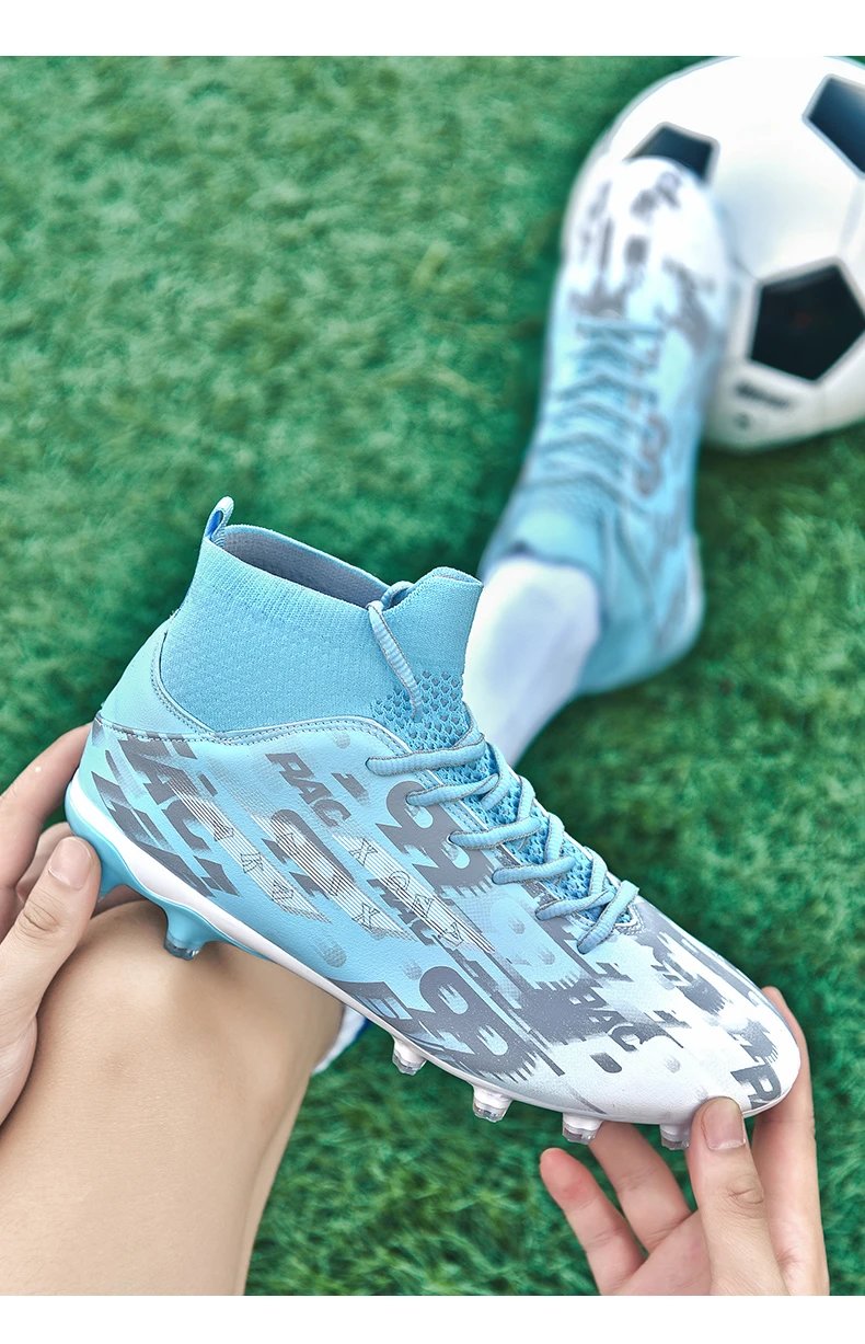 Design Football Turf Shoes Light Blue Gray Print Sneakers - 15