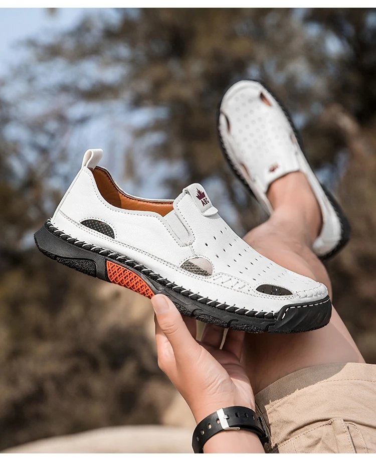 Design White Perforated Slip-On Sandal with Orange Accents Casual Shoes - 30