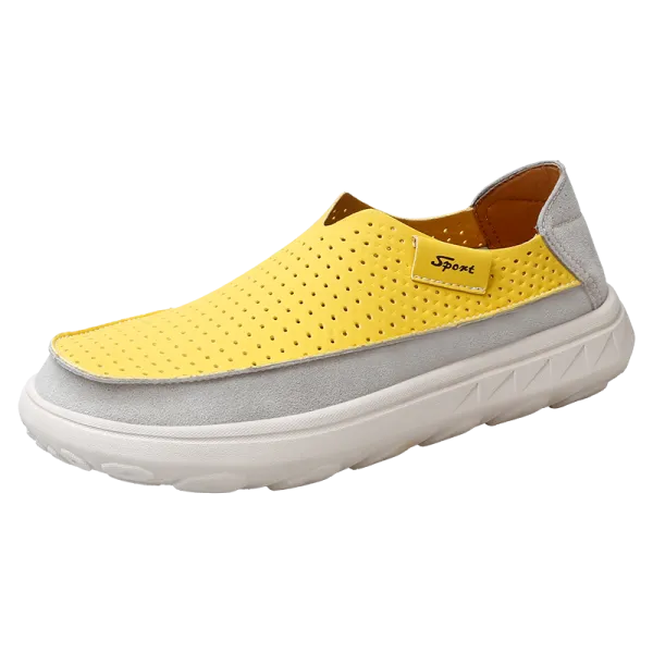 Design Perforated Slip-On Yellow Gray Casual Shoes - 1