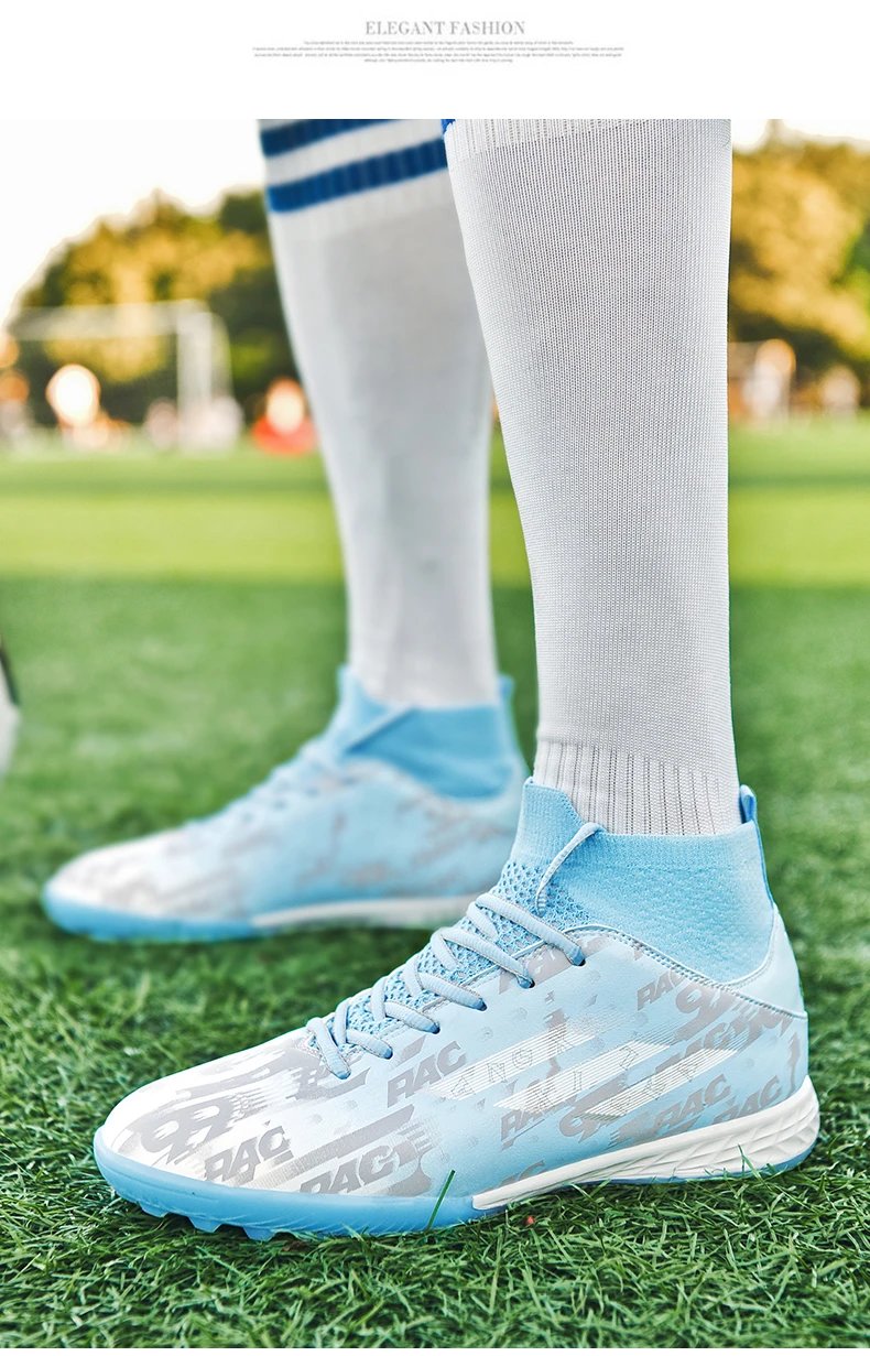 Design Football Turf Shoes Light Blue Gray Print Sneakers - 25