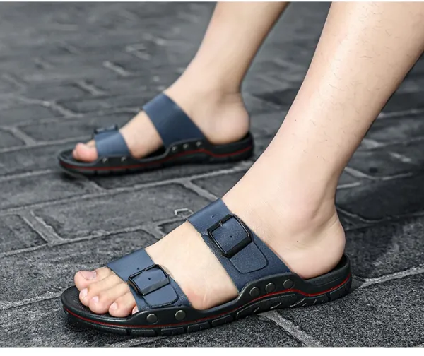 Design Two-Strap Buckle Slide Sandals Brown Black Slippers - 20