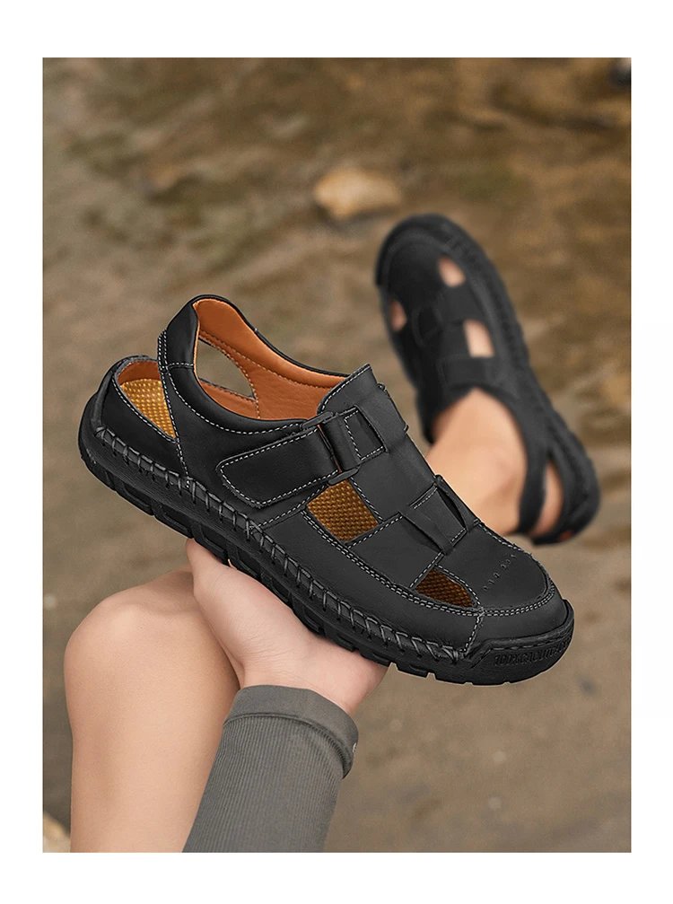 Design Sandal Black Leather Casual Sandals - 14