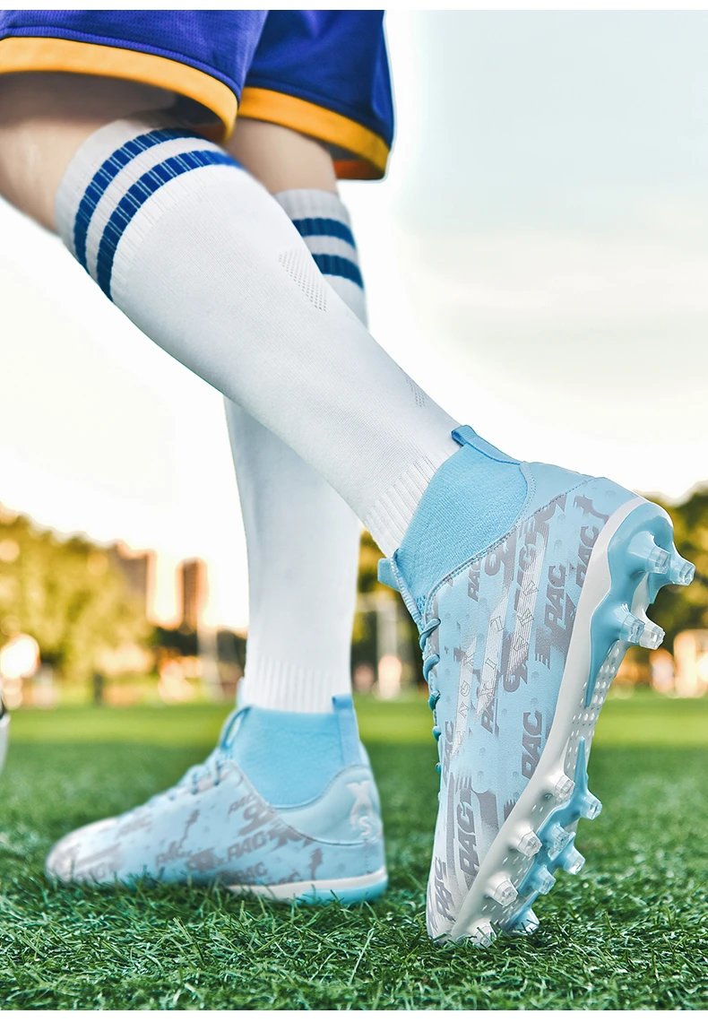 Design Football Turf Shoes Light Blue Gray Print Sneakers - 13