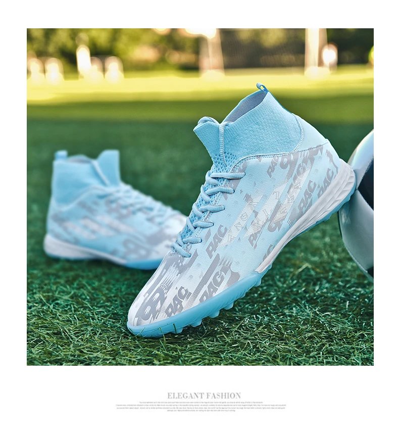Design Football Turf Shoes Light Blue Gray Print Sneakers - 28