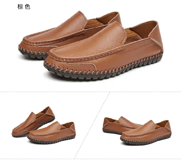 Design White Pebbled Leather Loafers with Stitched Sole - 30
