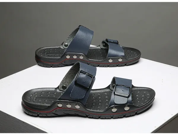 Design Two-Strap Buckle Slide Sandals Brown Black Slippers - 17