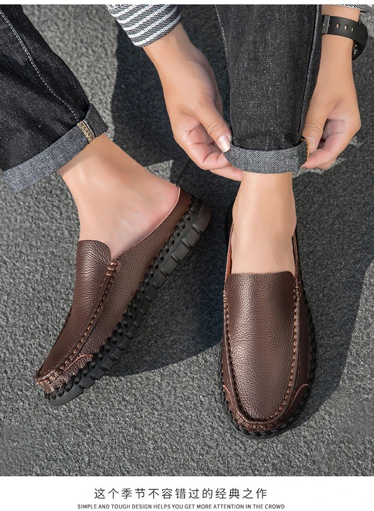 Design Leather Moccasin Slip-On Black Loafers - 17