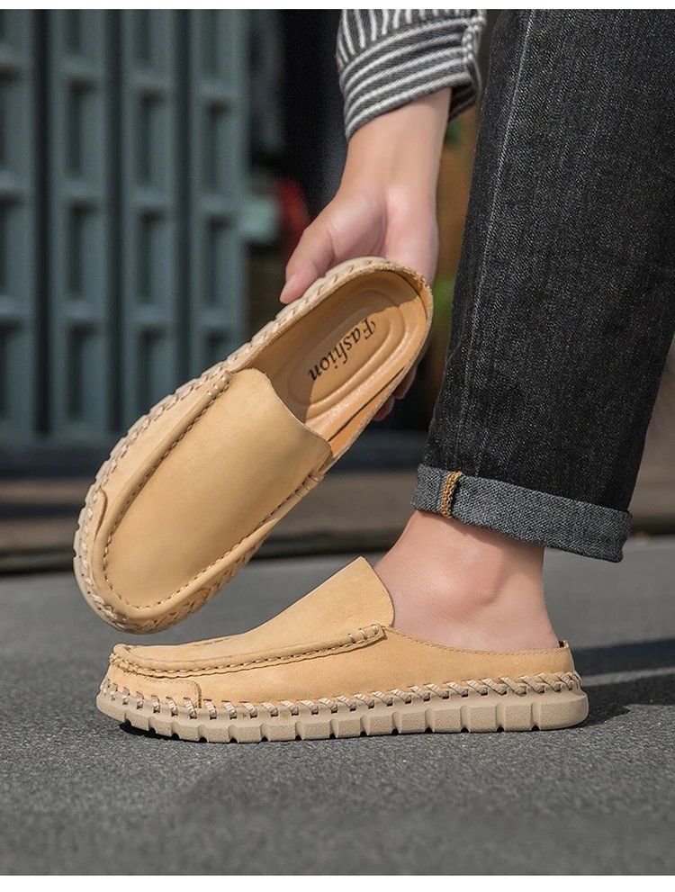 Design Leather Moccasin Slip-On Black Loafers - 27