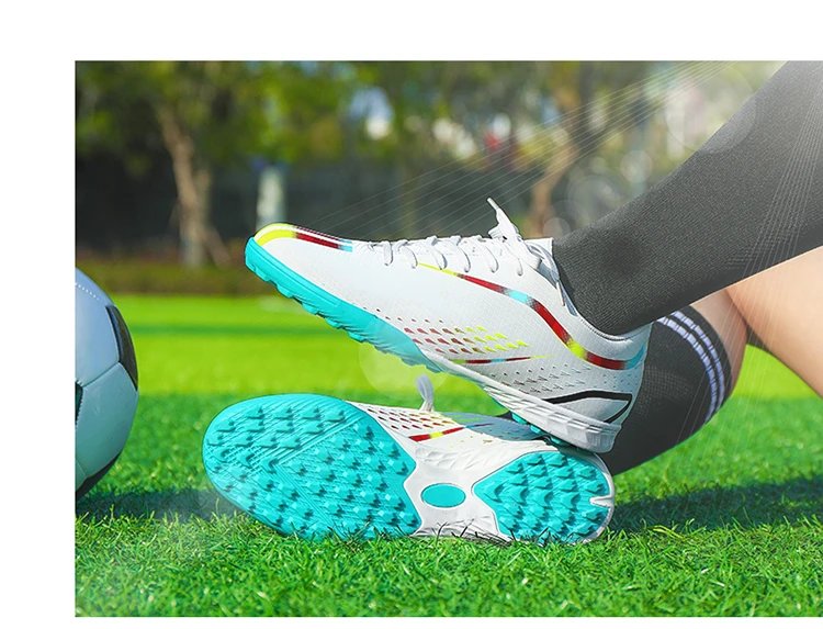 Design Football Cleats Turquoise Multicolor Soccer Studs Running Shoes - 32