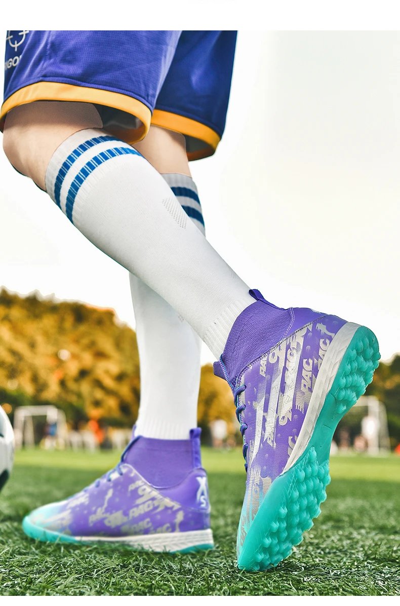 Design Football Turf Shoes Light Blue Gray Print Sneakers - 32