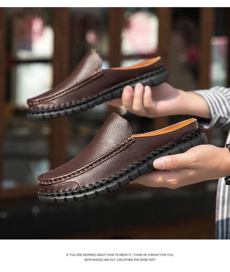 Design Leather Moccasin Slip-On Black Loafers - 16