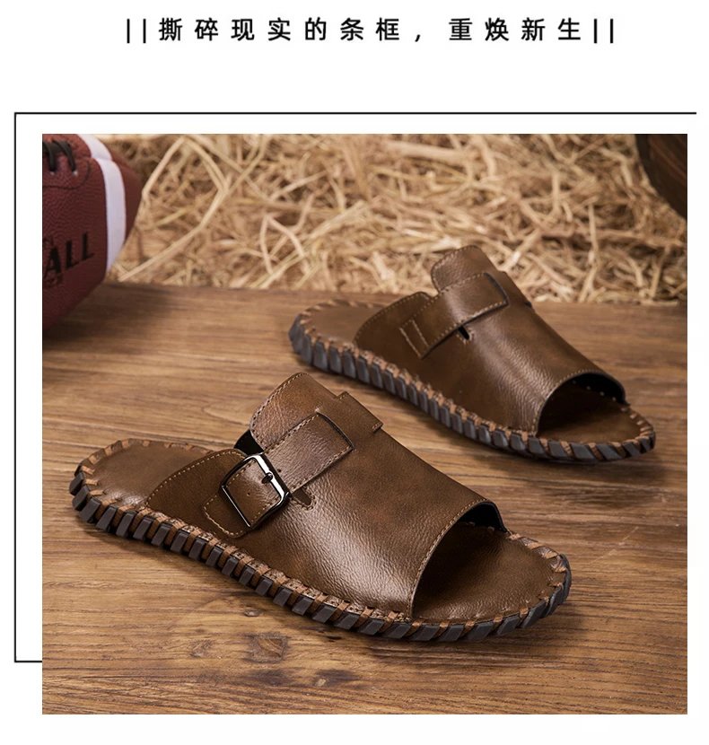 Design Brown Buckle Slide Sandals Slippers - 19