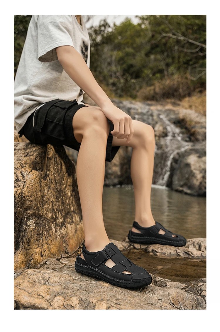 Design Sandal Black Leather Casual Sandals - 12