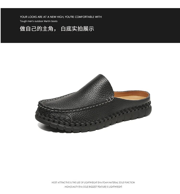 Design Leather Moccasin Slip-On Black Loafers - 37