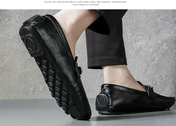 Design Loafer with Metal Horsebit Detail Black Leather Slip-On Shoes - 19