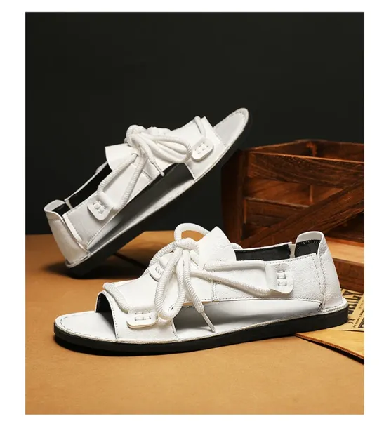 Design Rope-Lace Slide Sandal White Gladiator Sandals - 20