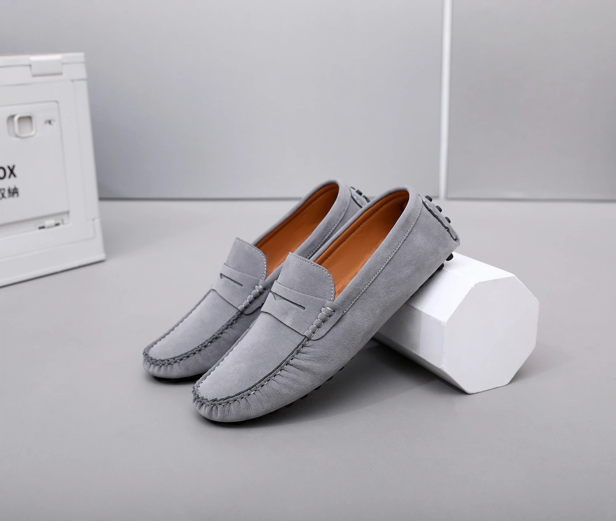 Design Loafer Gray Suede Penny Loafers - 1