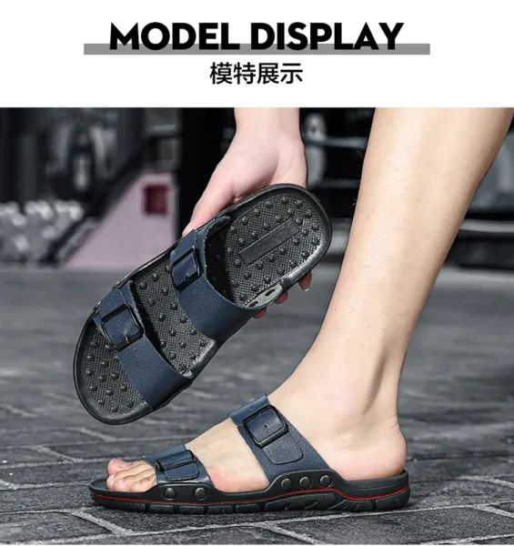 Design Two-Strap Buckle Slide Sandals Brown Black Slippers - 18