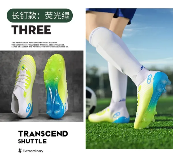 Design Fashion Sport Football Cleats Neon Yellow Blue White Sneakers - 14