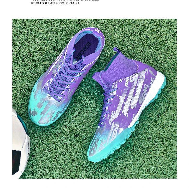 Design Football Turf Shoes Light Blue Gray Print Sneakers - 34