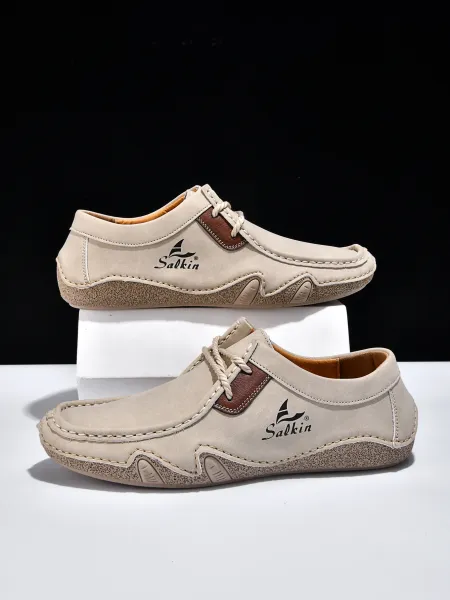Design Salkin Casual Loafers Beige Suede with Brown Accents Loafers - 1