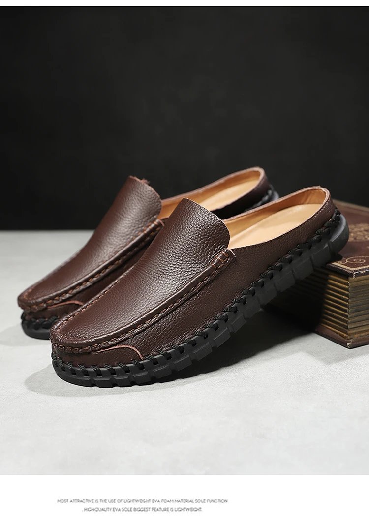 Design Leather Moccasin Slip-On Black Loafers - 36