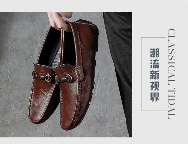 Design Loafer with Metal Horsebit Detail Black Leather Slip-On Shoes - 7