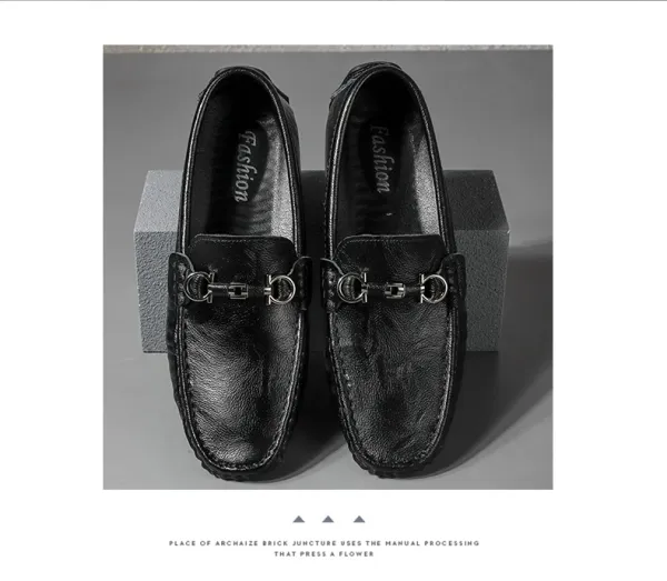 Design Loafer with Metal Horsebit Detail Black Leather Slip-On Shoes - 22
