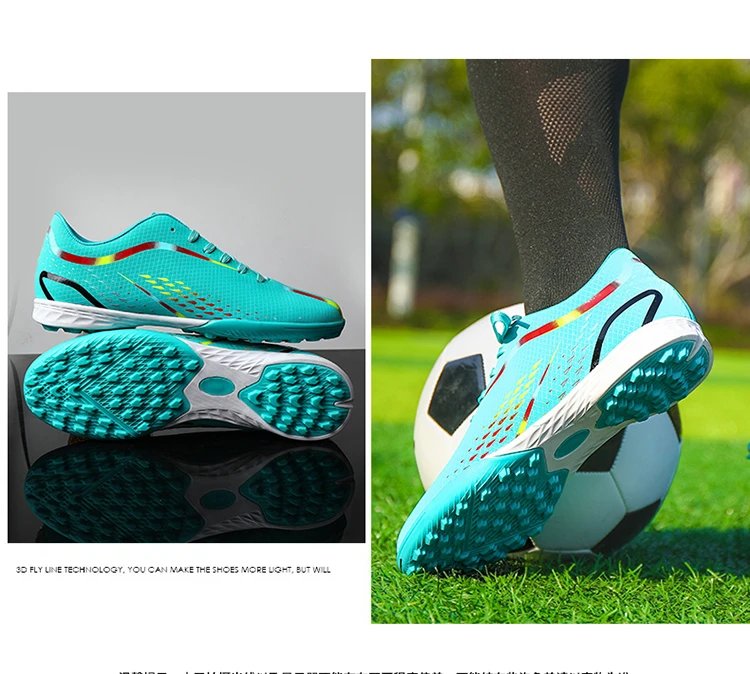 Design Football Cleats Turquoise Multicolor Soccer Studs Running Shoes - 26