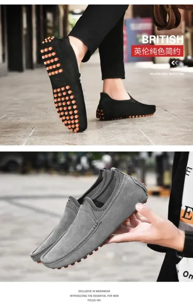 Design Slip-On Loafer Gray Suede with Orange Studs Casual Shoes - 4