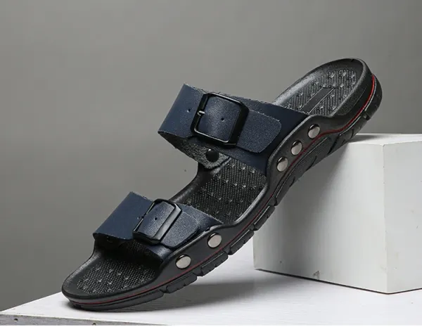 Design Two-Strap Buckle Slide Sandals Brown Black Slippers - 16