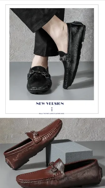Design Loafer with Metal Horsebit Detail Black Leather Slip-On Shoes - 20