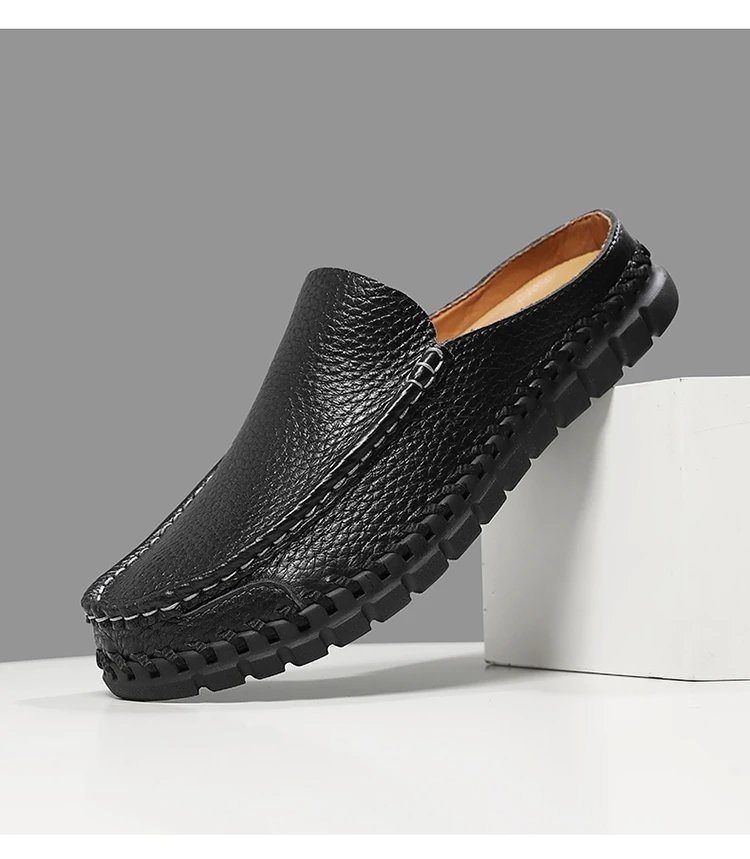 Design Leather Moccasin Slip-On Black Loafers - 3