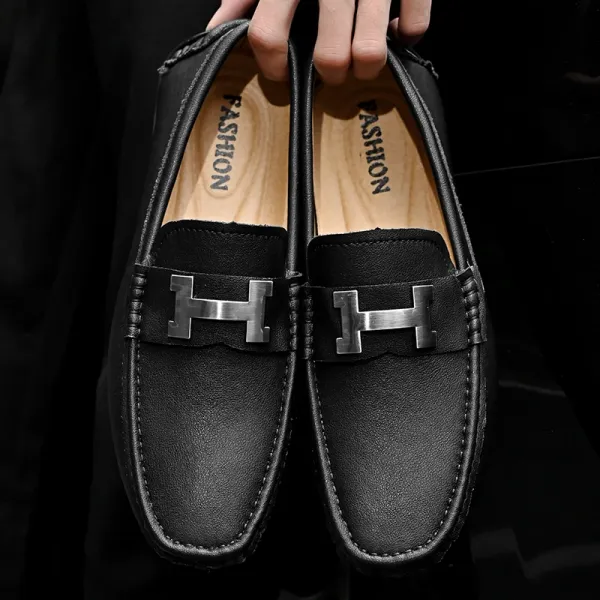 Design H-Logo Loafer Black Leather Loafers - 1