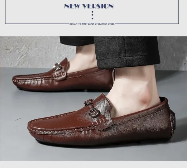 Design Loafer with Metal Horsebit Detail Black Leather Slip-On Shoes - 10