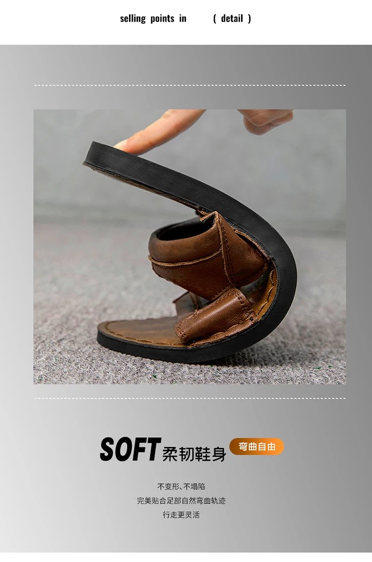 Design Leather Slide Sandal Brown Slippers - 6