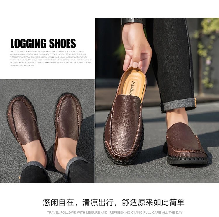 Design Leather Moccasin Slip-On Black Loafers - 19