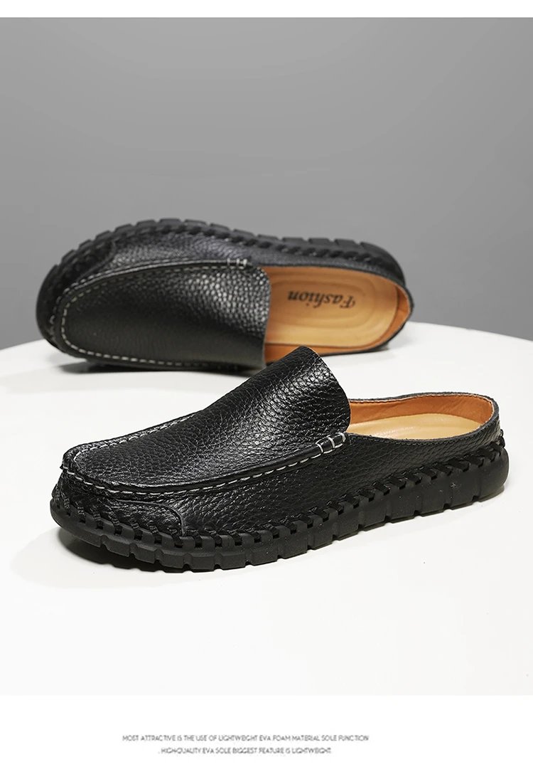 Design Leather Moccasin Slip-On Black Loafers - 30